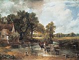 London National Gallery Top 20 14 John Constable - The Hay Wain John Constable - The Haywain, 1821, 130 � 185 cm. This painting was voted #2 in the 2005 BBC Greatest Painting in Britain Poll. A horse drawing a cart (haywain) is wading through the clear water of the river, while a dog is watching the cart draw past. On the right a figure in the bushes is mooring a boat while to the left an old farmhouse is almost completely hidden by trees and bushes. The weather conditions show an overcast sky that promises a rapid succession of rain and sunshine.